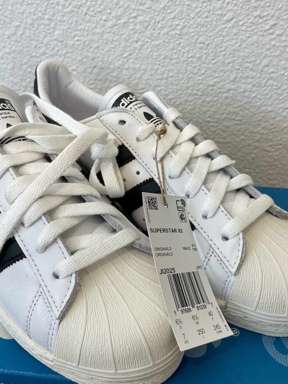 adidas Mens Superstar 82 White and Black Leather Sneakers